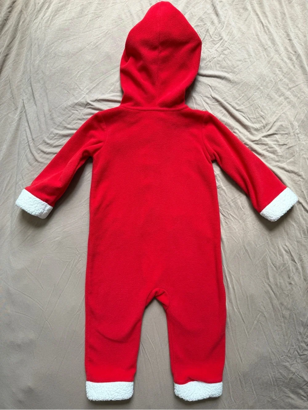 18M🎅 Carter’s Santa Sherpa Fleece Hooded Christmas One Piece Red White Jumpsuit